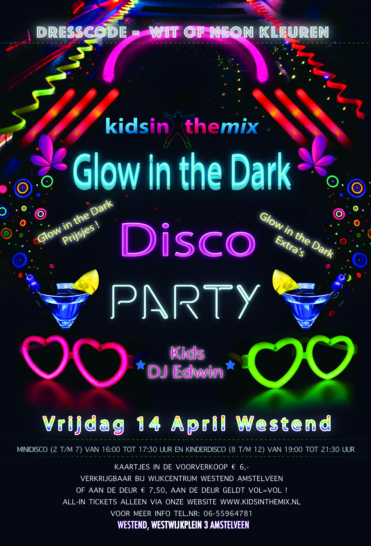 Glow in the Dark kinderdisco wijkcentrum Westend Amstelveen