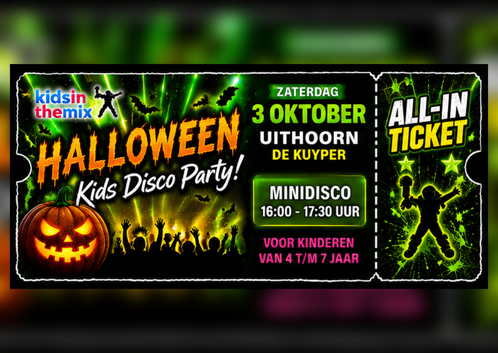 Zaterdag 3 Oktober Halloween Minidisco (2 t/m 7 jaar) De Kuyper Uithoorn